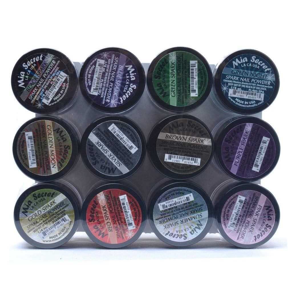 Mia Secret Nail Art Acrylic Powder 1/4 Oz Each Bottle Assortment of 12 Colors Spark - BeesActive Australia