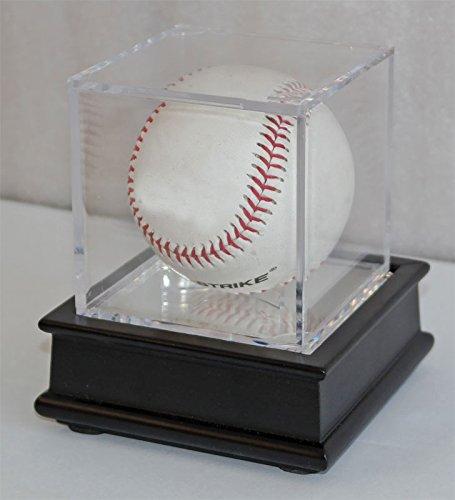 UV Single Baseball Holder Display Holder, Case - UV Protection Acrylic Cube with Wooden Stand Black - BeesActive Australia