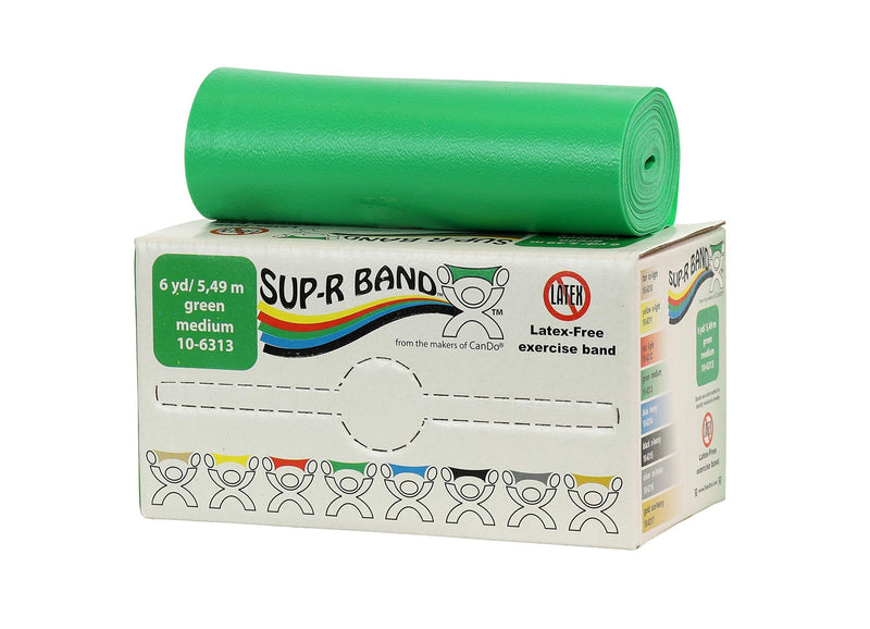 CanDo 10-6313 Sup-R Latex Free Exercise Band, 6 yd Roll, Green-Medium Green: Medium - BeesActive Australia