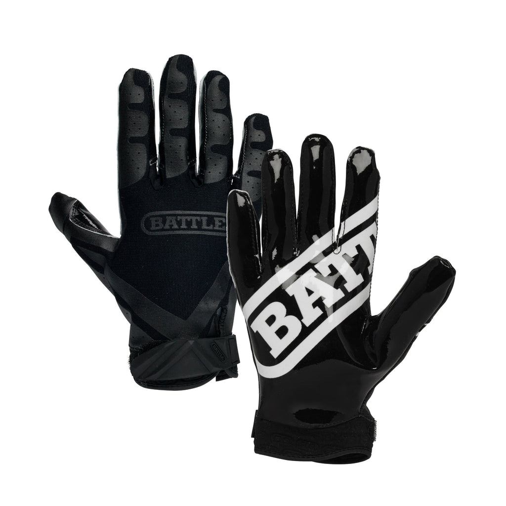 [AUSTRALIA] - Battle Double Threat Football Gloves – Ultra-Tack Sticky Palm Receivers Gloves – Pro-Style Receiver Gloves, Adult and Youth Black/Black Adult X-Large 