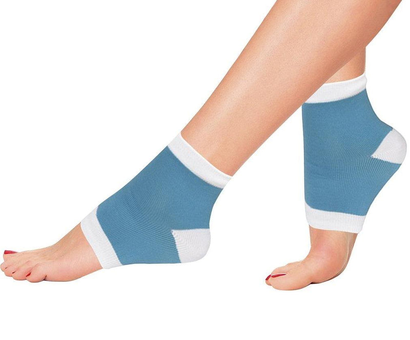 [AUSTRALIA] - Bcurb Heel Gel Lined Socks Soft Silky Moisturizing Open Toe Comfy Ankle Sock to Heal Dry, Cracked Skin and Callus Helps Plantar Fasciitis (Blue/White - 1 Pair, Medium) 