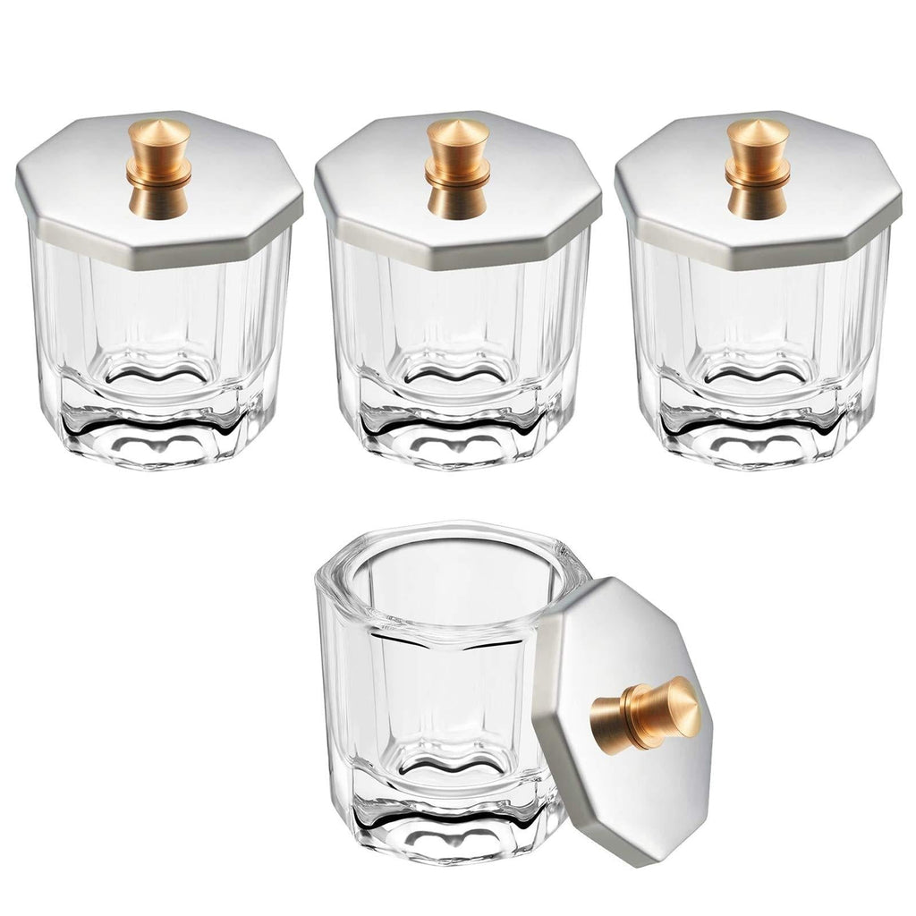 Beauticom 4 Pcs Acrylic Liquid Powder Dappen Dish Glass Crystal Cup with Stainless Steel Metal Lid Glassware Tool For Nail Art 4 Pieces Octagon (Lid Include) - BeesActive Australia