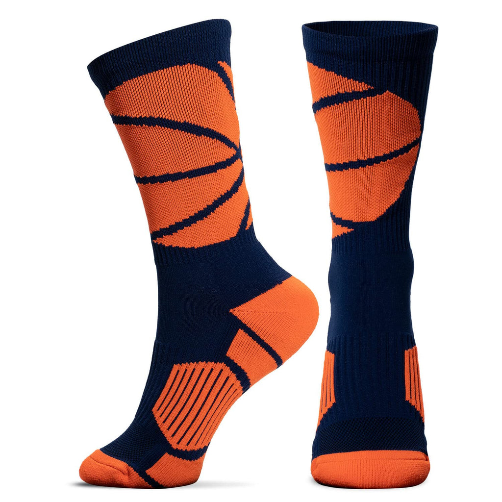 Basketball Sock by ChalkTalk SPORTS | Athletic Mid Calf Woven Socks | Basketball Wrap | Multiple Colors Navy/Neon Orange - BeesActive Australia