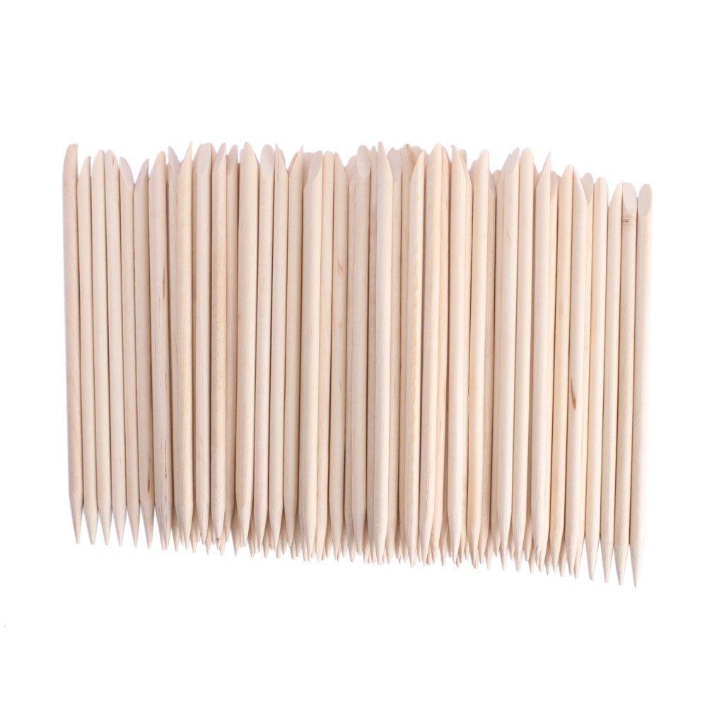Beauticom Double Sided Cuticle Wood Stick Pusher Remover - Pointed end and Tapered Flat End - for Manicure and Pedicure Tools (100 Pieces) 100 Pieces Small (4.5")(cuticle Pusher) - BeesActive Australia
