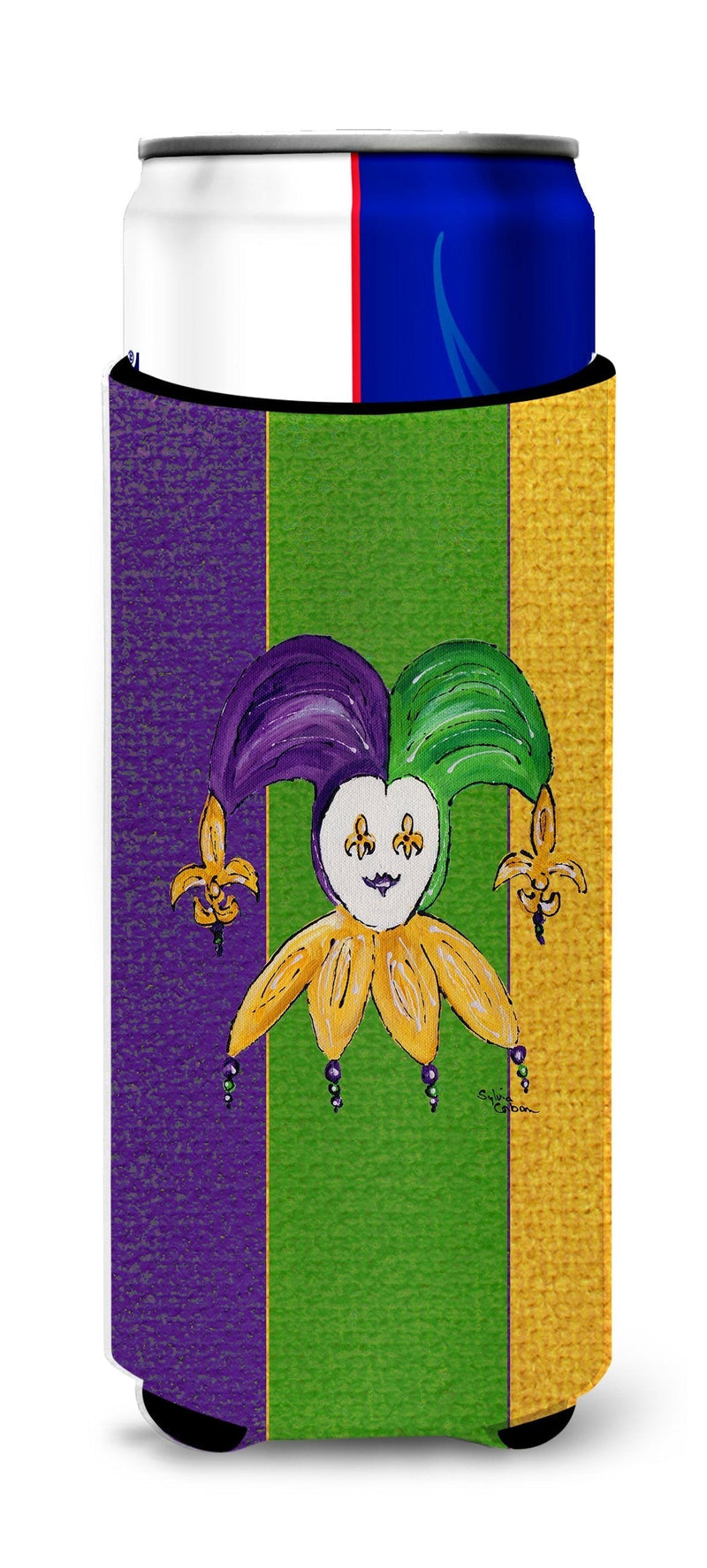 Caroline's Treasures 8368MUK Mardi Gras Ultra Beverage Insulators for Slim cans Jester Mardi Gras Design, Slim Can, Multicolor - BeesActive Australia