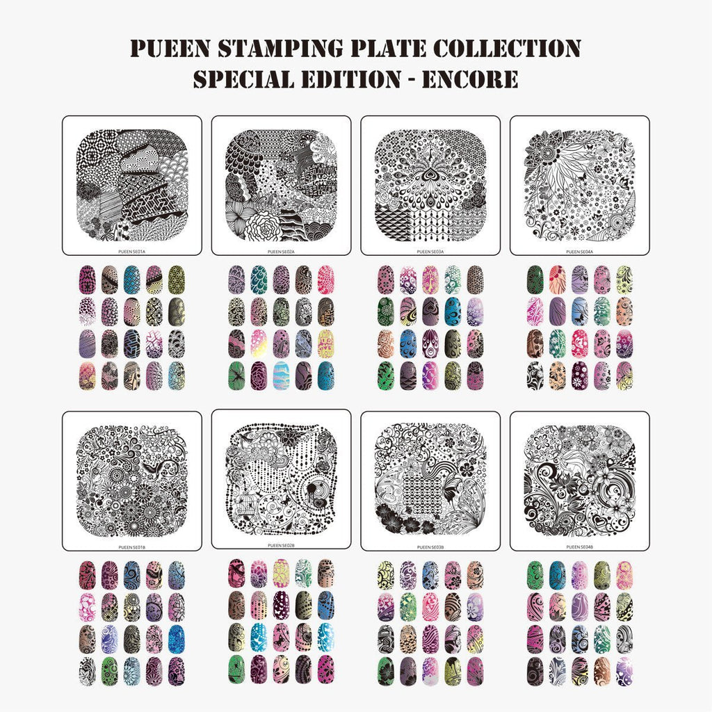 Pueen Nail Art Stamp Collection - Special Edition Encore 01-04 NEW Invention Set of 4 Double Sided All You Can Stamp Full Size Stamping Image Plates Manicure DIY (Infinite Images with Your Creativity) Now with Bonus Storage Case-BH000298 - BeesActive Australia