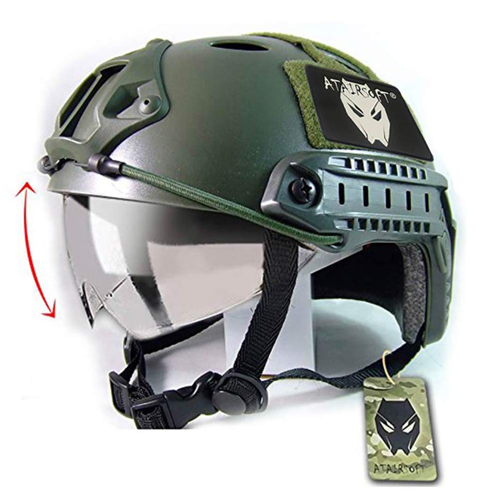 ATAIRSOFT PJ Type Tactical Multifunctional Fast Helmet with Visor Goggles Version OD - BeesActive Australia