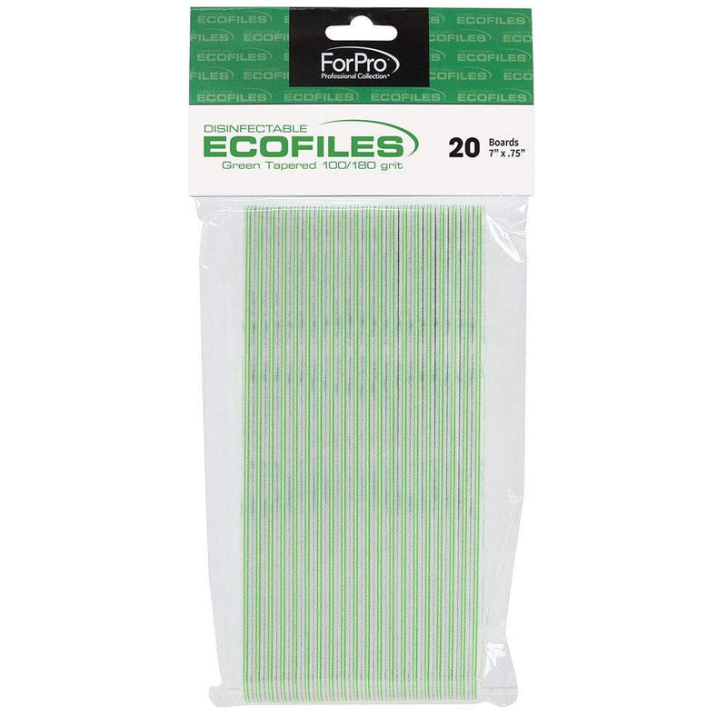 ForPro ECOFILES, Green Tapered, 100/180 Grit, Eco-Friendly Manicure and Pedicure Foam Board Nail File, Sanitizable, 7” L x .75” W, 20-Count - BeesActive Australia