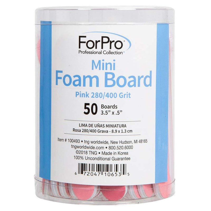 ForPro Pink Mini Foam Board, 280/400 Grit, Double-Sided Manicure Nail File, 3.5” L x .5” W, 50-Count - BeesActive Australia