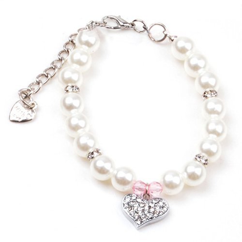 PETFAVORITES Designer Fancy Pinky Crystal Heart Pet Cat Dog Necklace Jewelry with Bling Pearls Rhinestones Charm for Pets Cats Small Dogs Female Puppy Chihuahua Yorkie Girl Costume Outfits, Adjustable Neck Size: 10" - BeesActive Australia