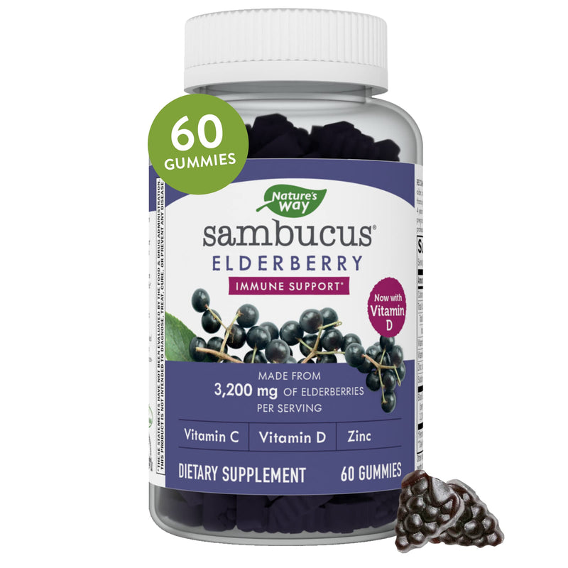 Nature’s Way Sambucus Elderberry Gummies, With Vitamin C, Vitamin D and Zinc, Immune Support for Kids and Adults*, 60 Gummies (Packaging May Vary) 60 Count (Pack of 1) - BeesActive Australia