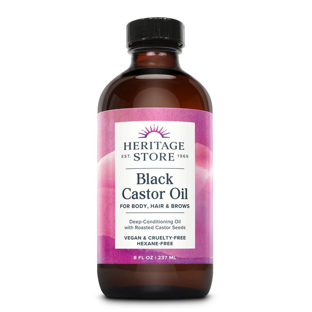 Heritage Store Black Castor Oil, Traditionally Roasted | Deep Conditioning Treatment for Body, Hair, & Brows, Vegan, 8oz - BeesActive Australia