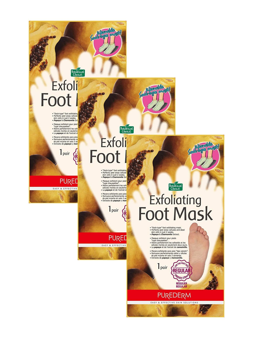 Purederm Exfoliating Foot Mask - Peels Away Calluses and Dead Skin in 2 Weeks! (3 Pack (3 Treatments), Regular) - BeesActive Australia