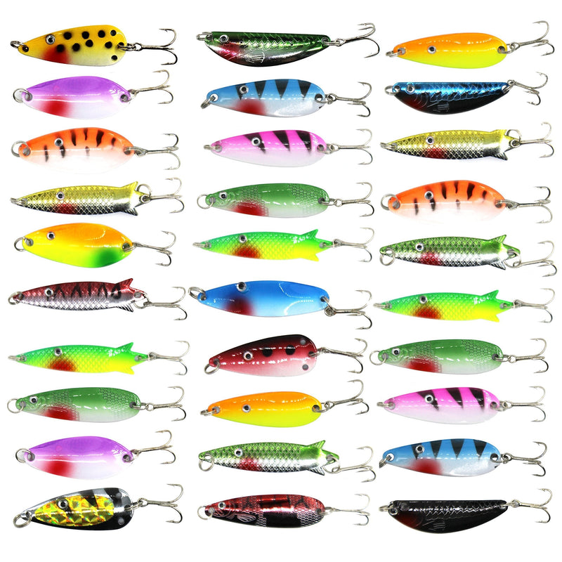 [AUSTRALIA] - Shaddock Fishing Spoons Metal Lures, 30pcs Colorful Casting Fishing Spinner Baits Trout Trolling Spoon Fishing Lures Sharp Treble Hooks Tackle Kit 