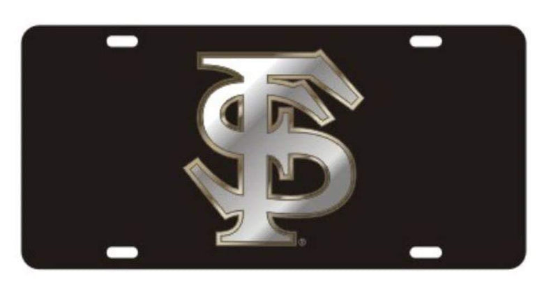 Craftique Florida State Seminoles Laser Cut Inlaid Mirrored Silver FS Black Plate - BeesActive Australia