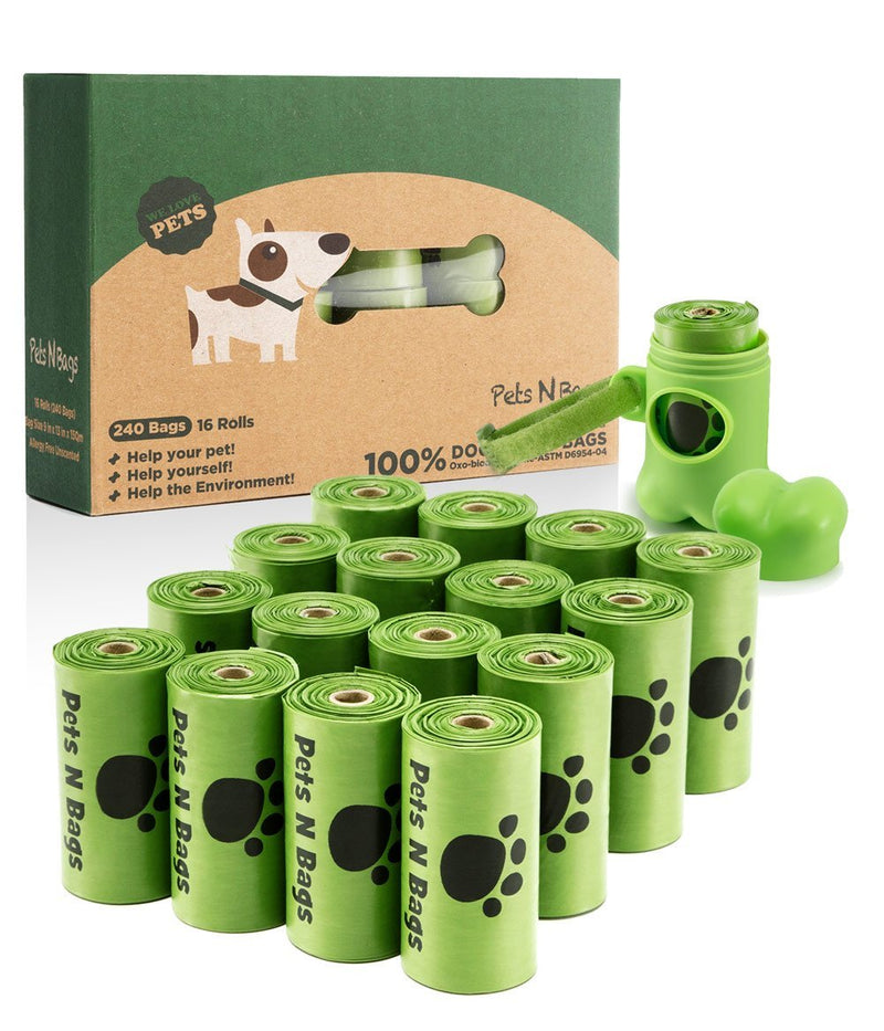 Poop Bags, Environment Friendly Pets N Bags Dog Waste Bags, Biodegradable, Refill Rolls, Includes Dispenser (16 Rolls / 240 Count) 16 Rolls / 240 Count - BeesActive Australia