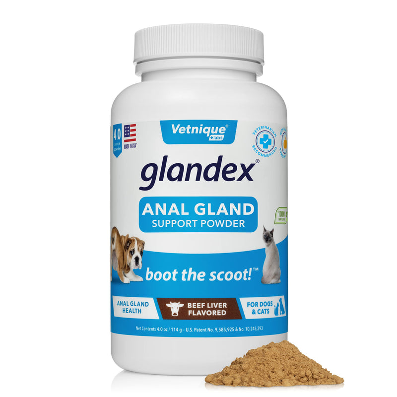 Glandex Dog Fiber Supplement Powder for Anal Glands with Pumpkin, Digestive Enzymes & Probiotics - Vet Recommended Healthy Bowels and Digestion - Boot The Scoot by Vetnique Labs (Beef Liver, 4.0 oz) - BeesActive Australia