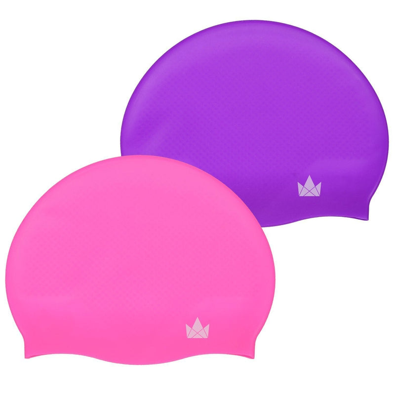 [AUSTRALIA] - The Friendly Swede Silicone Swim Caps for Adult OR Kids (2 Pack) Hot Pink + Purple 