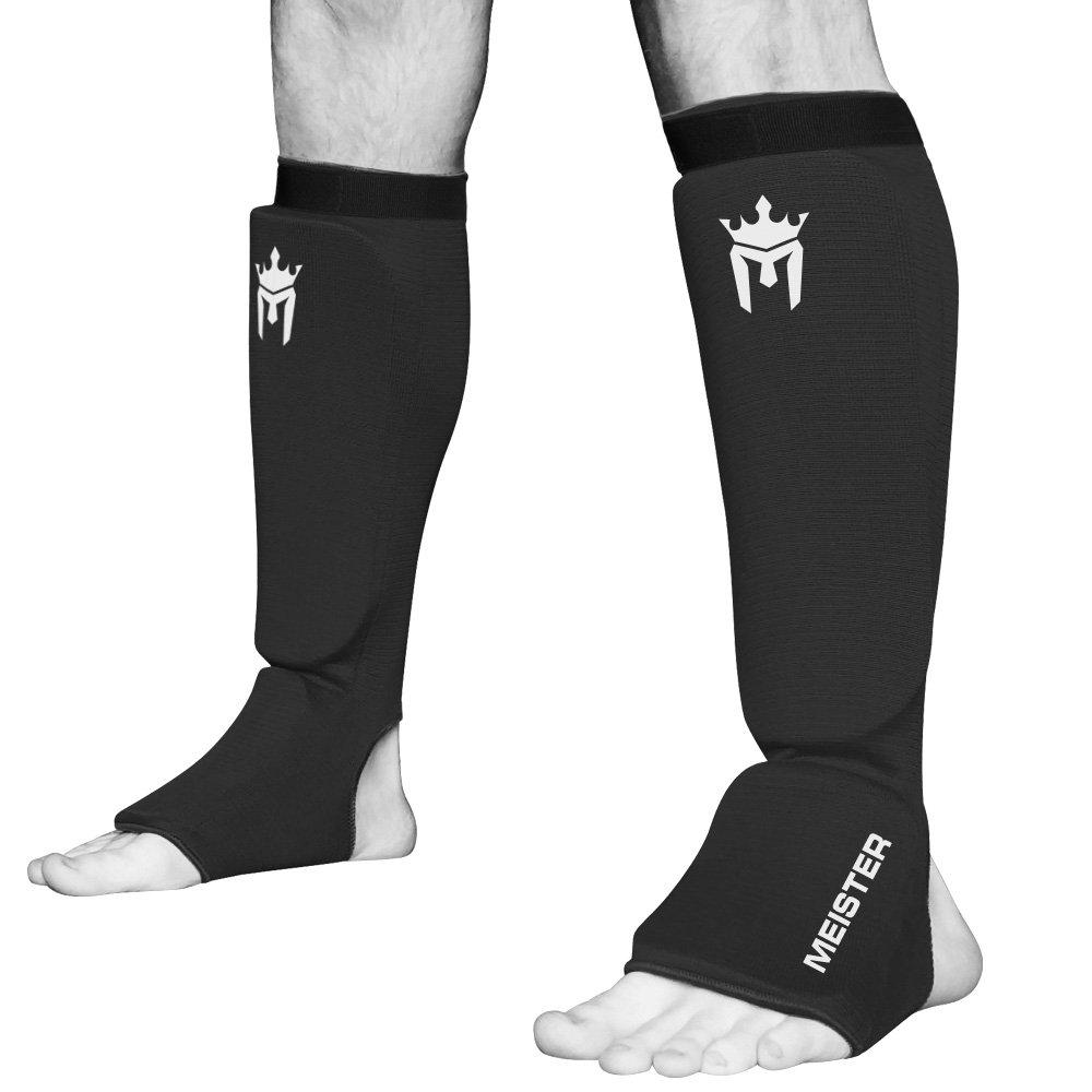 [AUSTRALIA] - Meister MMA Elastic Cloth Shin & Instep Padded Guards (Pair) Black Large / X-Large 