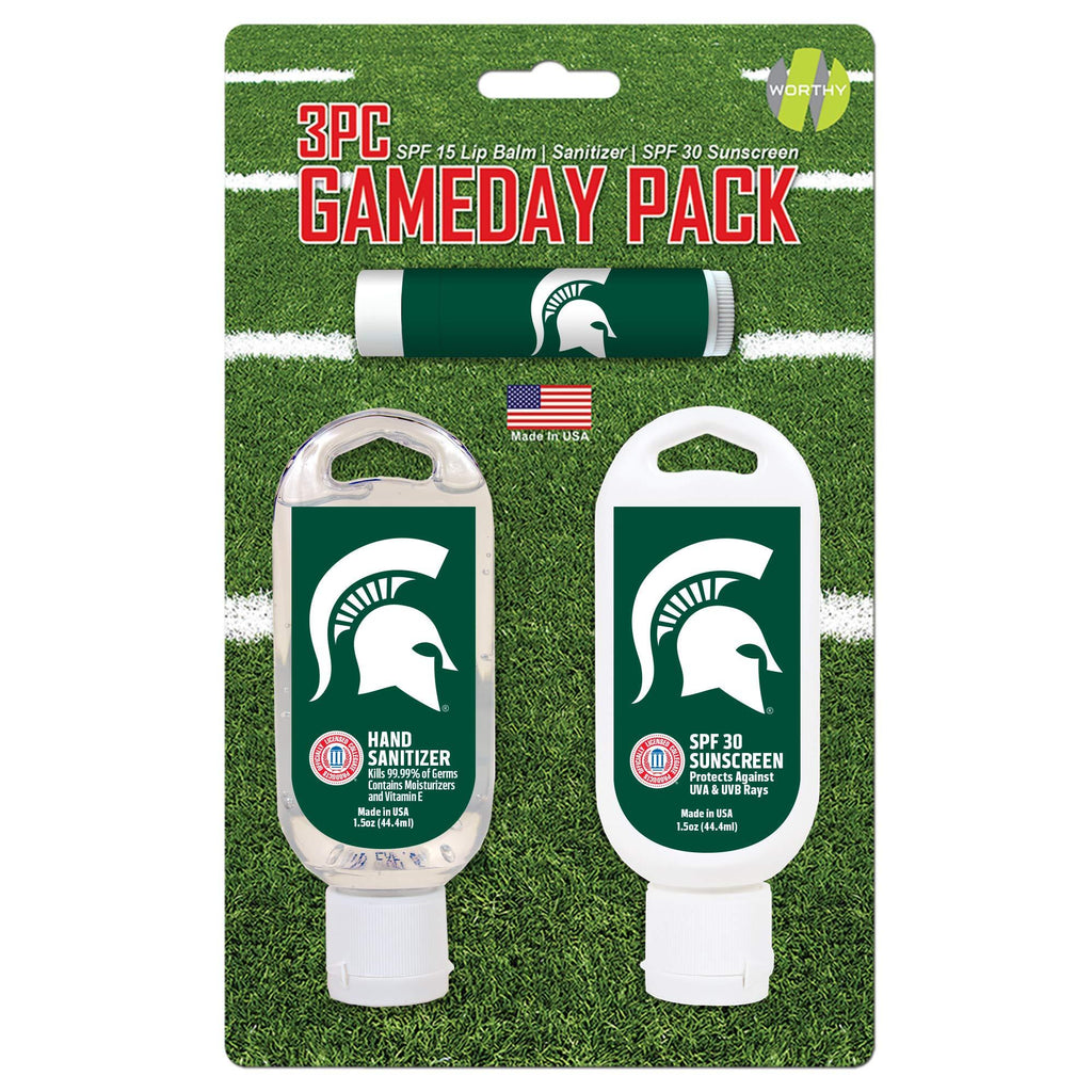 NCAA Michigan State Spartans Game Day Pack Includes 1 Lip Balm, 1 Hand Sanitizer and 1 SPF Sunscreen (3-Piece), 8 x 5 x 1.5-Inch, White - BeesActive Australia