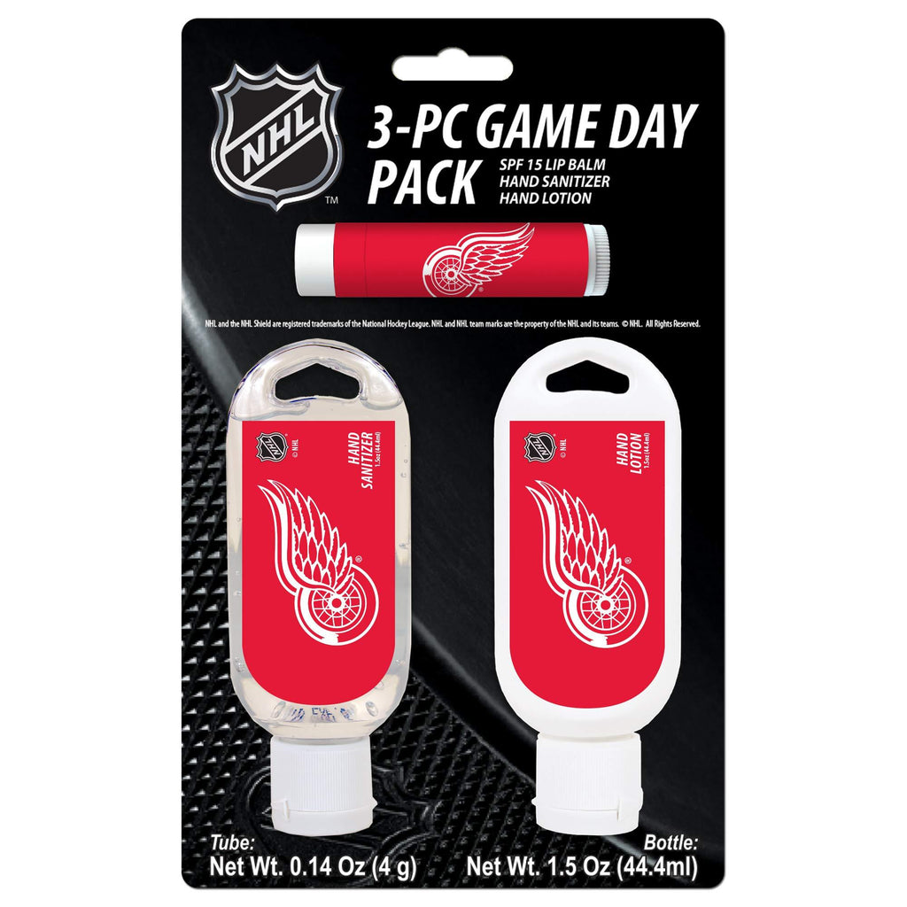 NHL Detroit Red Wings Game Day Pack Includes 1 Lip Balm, 1 Hand Sanitizer and 1 Hand Lotion (3-Piece), 8 x 5 x 1.5-Inch, White - BeesActive Australia