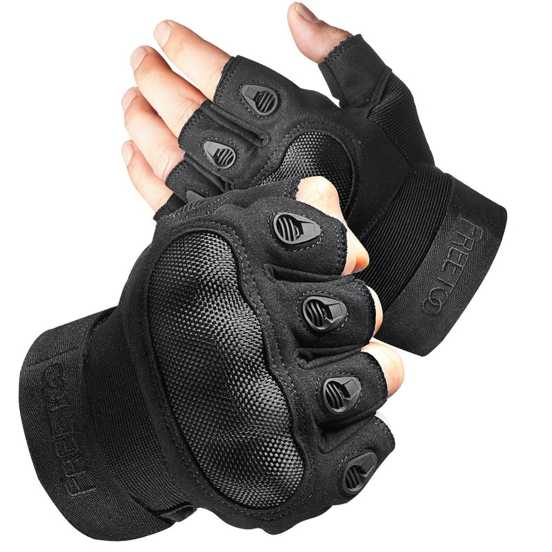 [AUSTRALIA] - FREETOO Tactical Gloves for Men Military Airsoft Gloves for Climbing Hunting Hiking Cycling Shooting Rubber Outdoor Touchscreen Gloves (Black Fingerless) Large 
