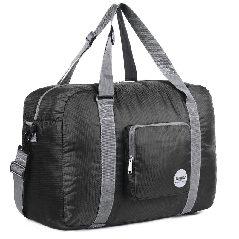 Wandf Foldable Travel Duffel Bag Luggage Sports Gym Water Resistant Nylon A-Black - BeesActive Australia