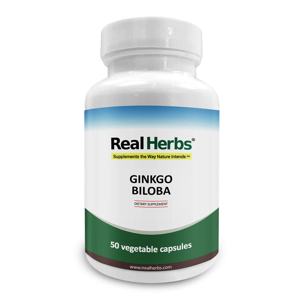 Real Herbs Ginkgo Biloba Extract - Derived from 5,600mg of Ginkgo Leaf with 8 : 1 Extract Strength – Enhanced with 5mg BioPerine® for better Absorption - 50 Vegetarian Capsules - Gluten Free - BeesActive Australia