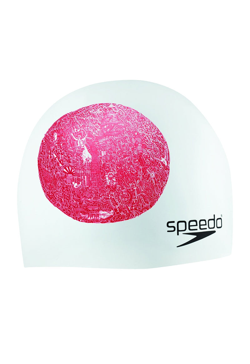 [AUSTRALIA] - Speedo Silicone 'World Tour' Swim Cap White/Red 