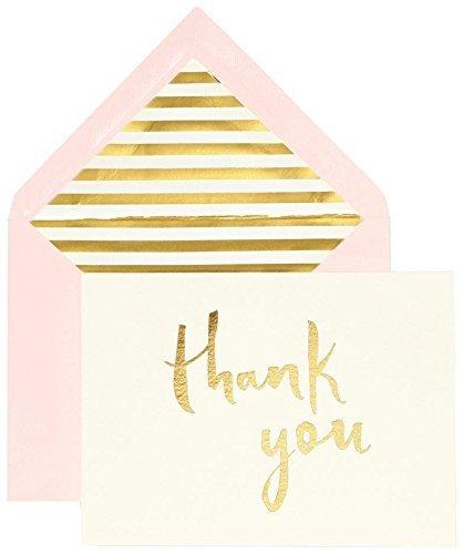 Kate Spade New York Bridal Thank You Card Set of 10 with Blank Interior and Lined Envelopes, Blush/Gold Thank You (Gold) - BeesActive Australia
