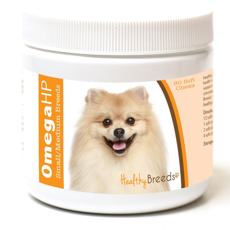 Healthy Breeds Omega HP Fish Oil Skin & Coat Supplement Soft Chews - Over 200 Breeds - Vet Recommended Formula Based on Breed - Helps Reduce Shedding 60 Ct - Small/Medium Breeds Pomeranian - BeesActive Australia