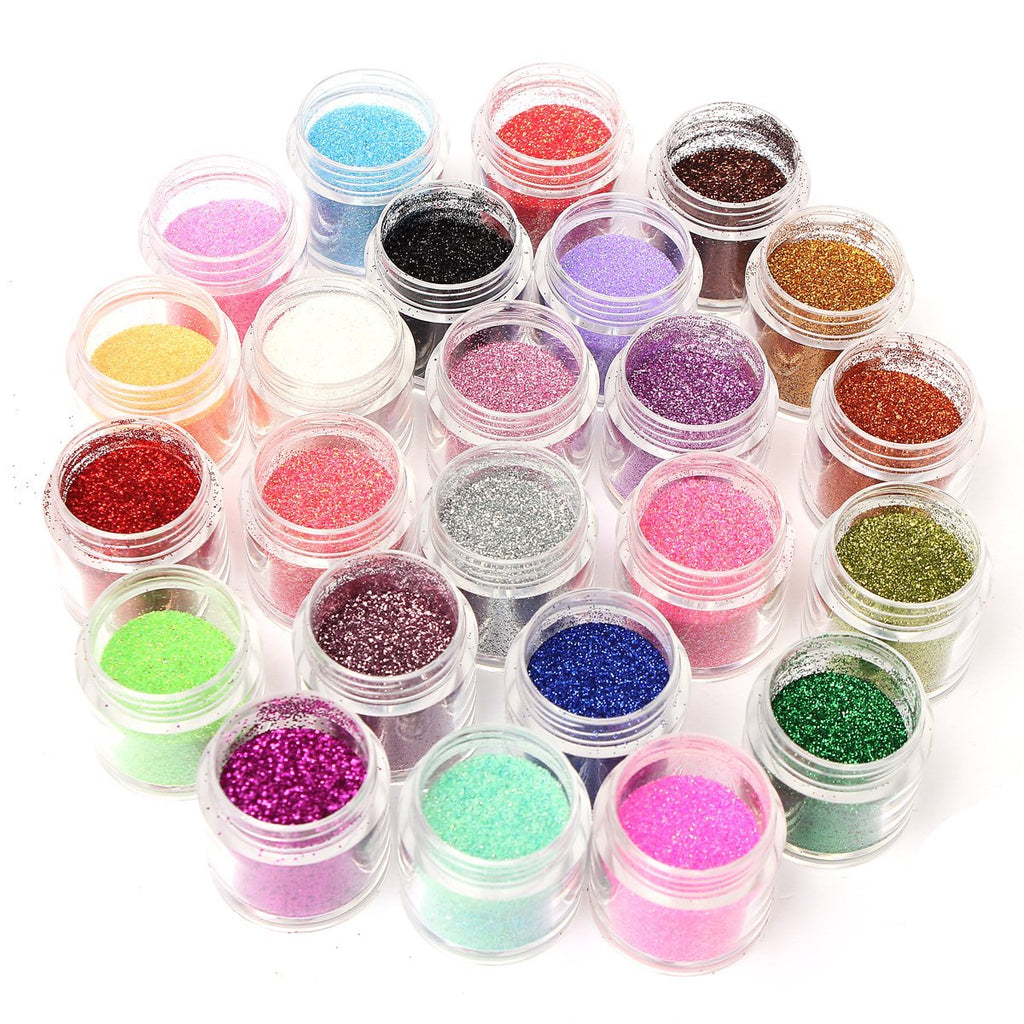 24 Colors Pro Shiny Metal Glitter UV Powder Dust Acrylic Nail Art Tip Stamp Tool (24) - BeesActive Australia