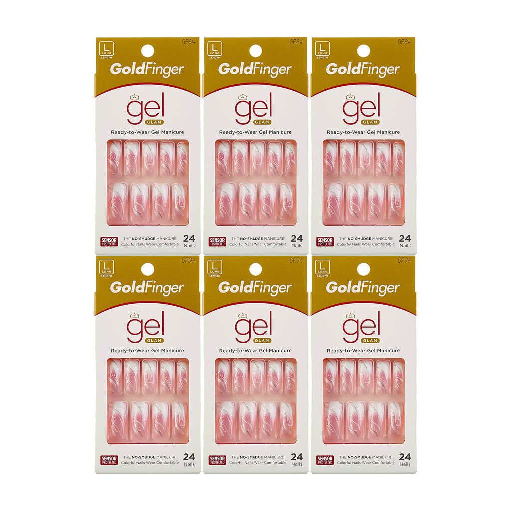 KISS Gold Finger Gel Glam Ready to Wear Gel Manicure Long Nails GF94 (6 PACK) - BeesActive Australia