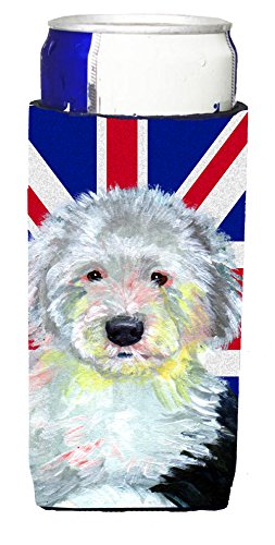 Caroline's Treasures LH9497MUK Old English Sheepdog with English Union Jack British Flag Ultra Beverage Insulators for Slim cans, Slim Can, Multicolor - BeesActive Australia