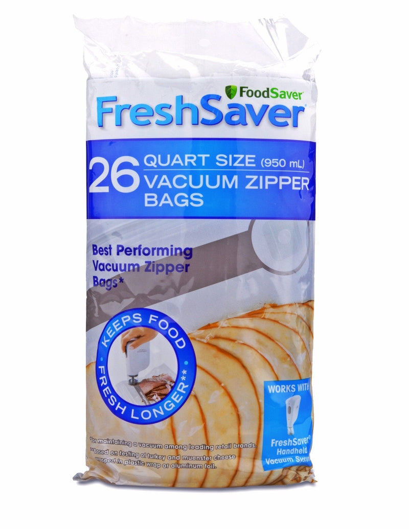 [AUSTRALIA] - FoodSaver FSFRBZ0236-000R 1-Quart FreshSaver Vacuum Zipper Bags, 26 Count (Package might vary),Clear Quart Size 