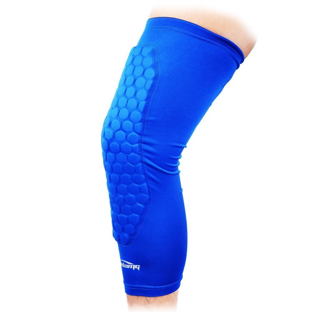 COOLOMG 1PCS Padded Basketball Protective Gear Long Leg Knee Sleeve Youth/Adults X-Large Blue - BeesActive Australia