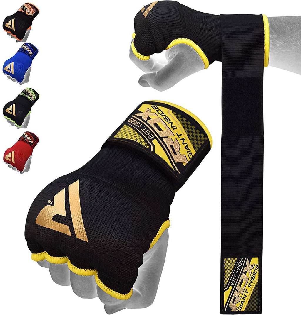 [AUSTRALIA] - RDX Boxing Hand Wraps Inner Gloves for Punching - Elasticated Padded Bandages Under Mitts - Quick Long Wrist Support, Fist Protector - Great for MMA, Muay Thai, Kickboxing & Martial Arts Training Black Large 