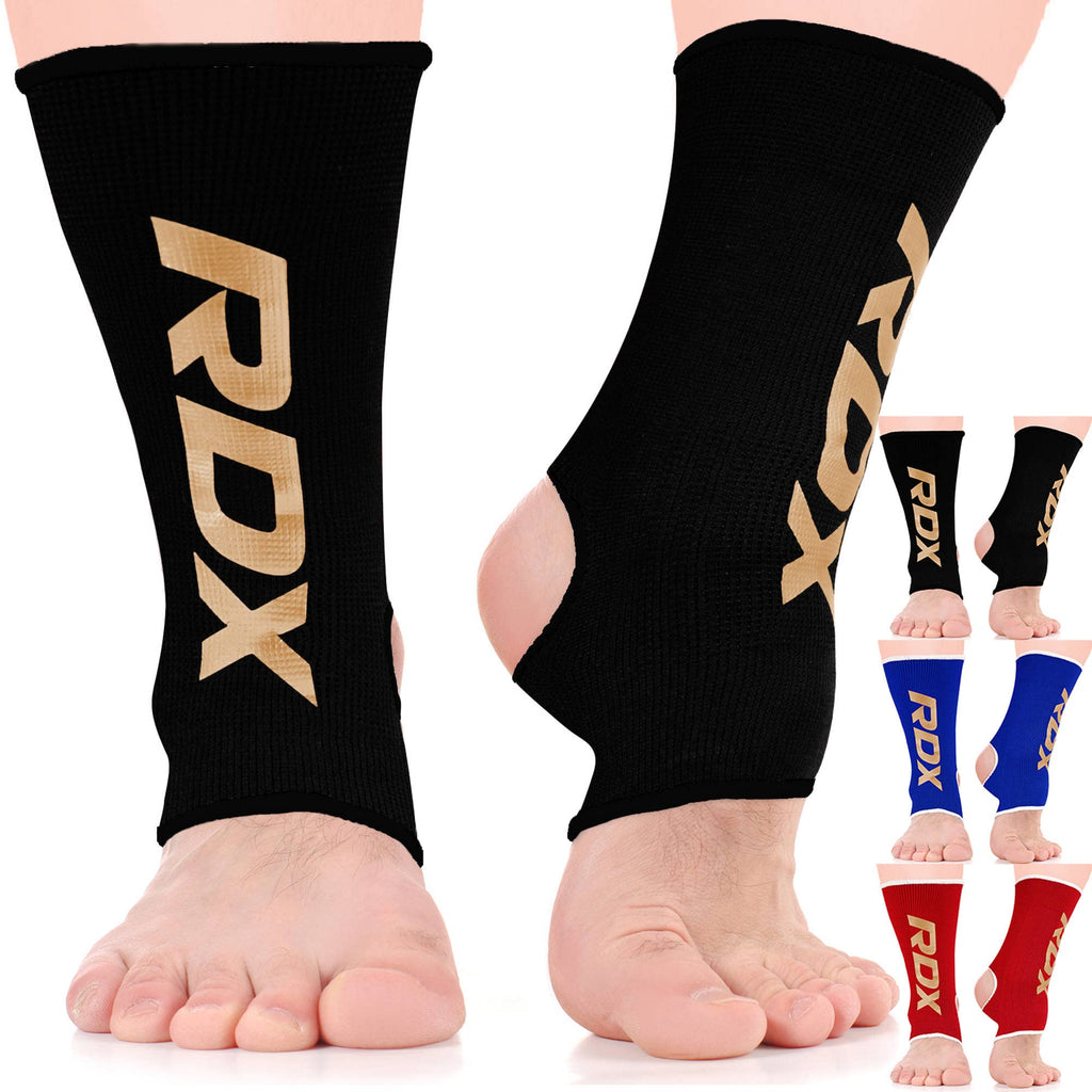 RDX Ankle Support Brace, Elasticated Compression Sleeve, Kickboxing Muay Thai MMA Martial Arts Boxing, Open Heel Foot Socks Pair, Running Gymnastics Gym Weight Lifting Bandage, Sports Wraps, Men Women Black X-Large - BeesActive Australia