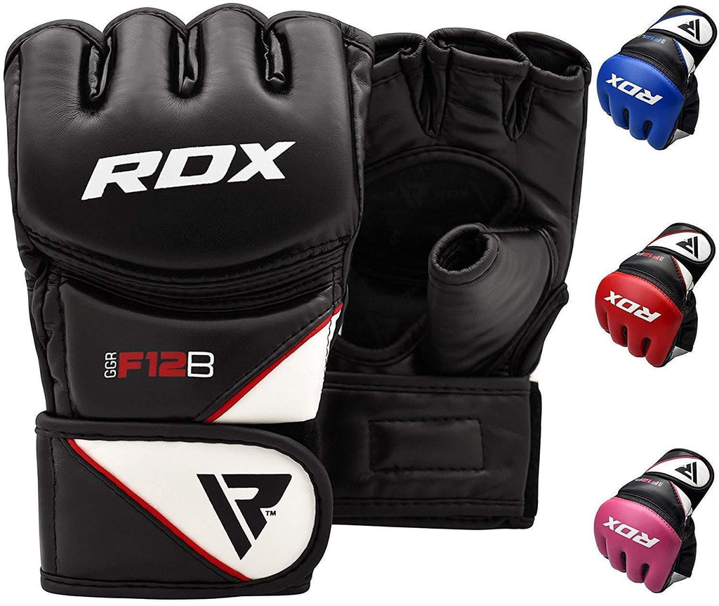[AUSTRALIA] - RDX MMA Gloves for Grappling Martial Arts Training | D. Cut Palm Maya Hide Leather Sparring Mitts| Perfect for Cage Fighting, Combat Sports, Punching Bag, Muay Thai & Kickboxing Black Large 