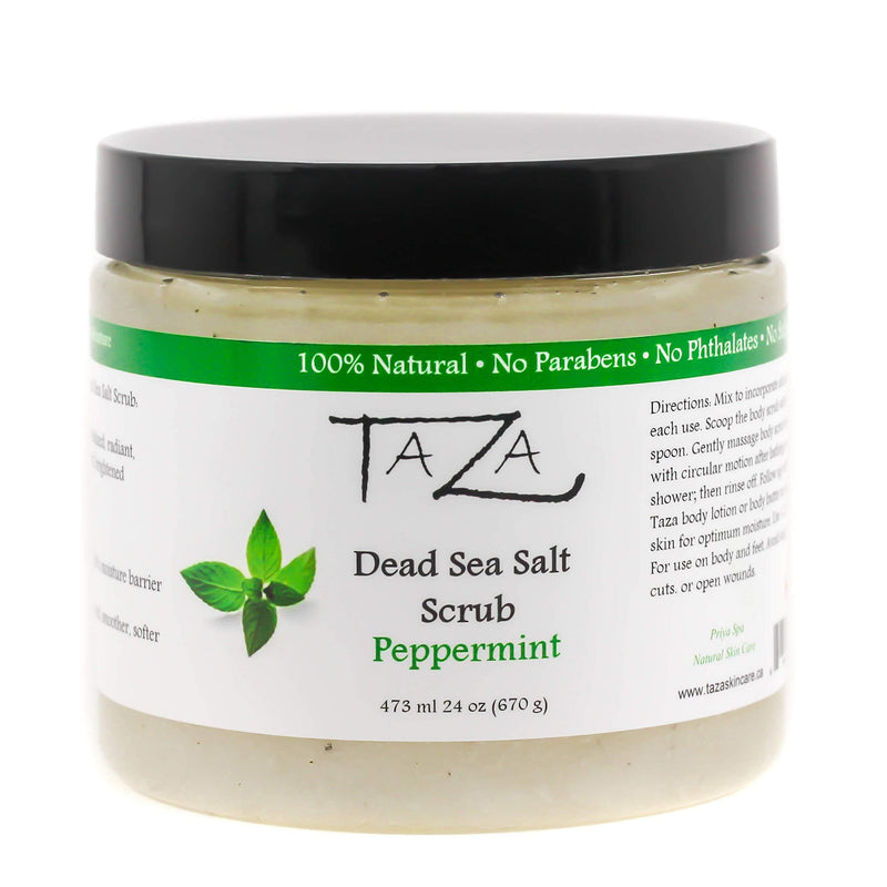 Premium Taza Peppermint Dead Sea Salt Scrub, 473 ml 24 oz (670 g) ♦ Leaves Skin Soft and Hydrated ♦ Contains: Coconut Oil, Shea Butter, Grapeseed Oil, Sweet Almond Oil, 26 Minerals - BeesActive Australia