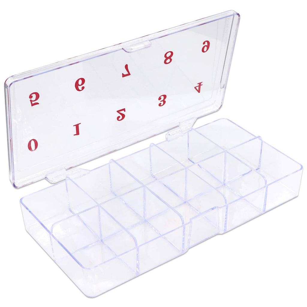 Beauticom USA Small Empty 10 Space Nail Art Tip Storage Organizer Box Case - Clear Color - For False Nail Tips, Vitamins, Accessories, 10 sections Small (10 Sections with #0-9) - BeesActive Australia