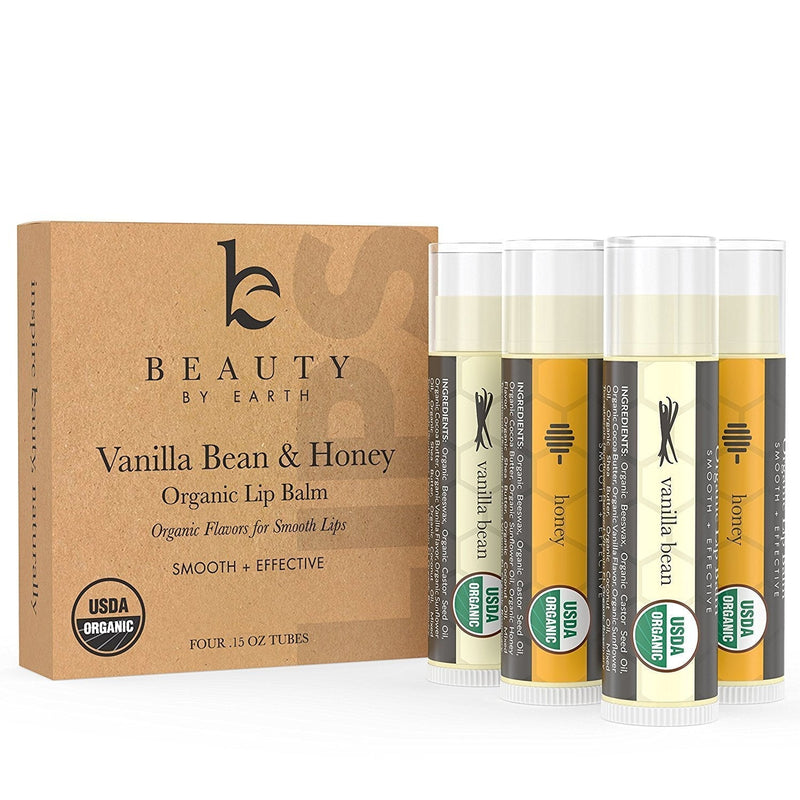 Organic Lip Balm Honey Vanilla - (4 Pack) of Natural Lip Balm, Lip Moisturizer, Lip Treatment for Dry Lips, Lip Care Gifts for Women or Men, Lip Repair, Organic Chapstick - BeesActive Australia