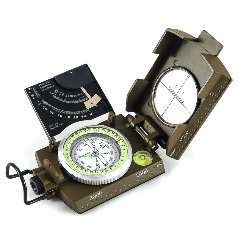 Eyeskey Multifunctional Military Metal Sighting Navigation Compass with Inclinometer | Impact Resistant & Waterproof Compass for Hiking, Camping, Boy Scout EK-76-Green - BeesActive Australia