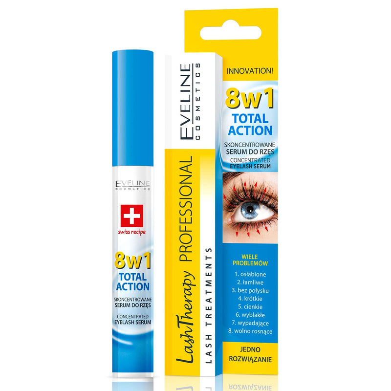 Eveline Cosmetics Multi-purpose Eyelash Serum Total Action 8 in 1, 0.33 Fluid Ounce - BeesActive Australia