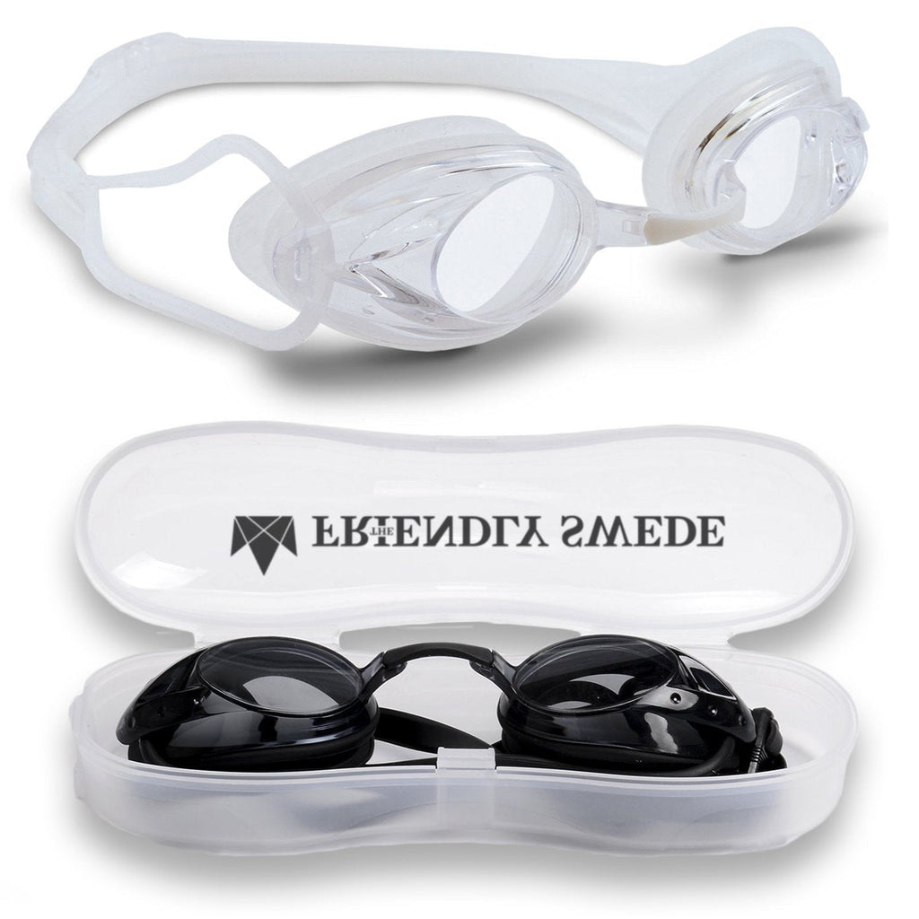 [AUSTRALIA] - The Friendly Swede 2 Pack Swim Goggles for Adults with Interchangeable Nose Pieces and Protective Cases, Black and Clear Black + Clear 