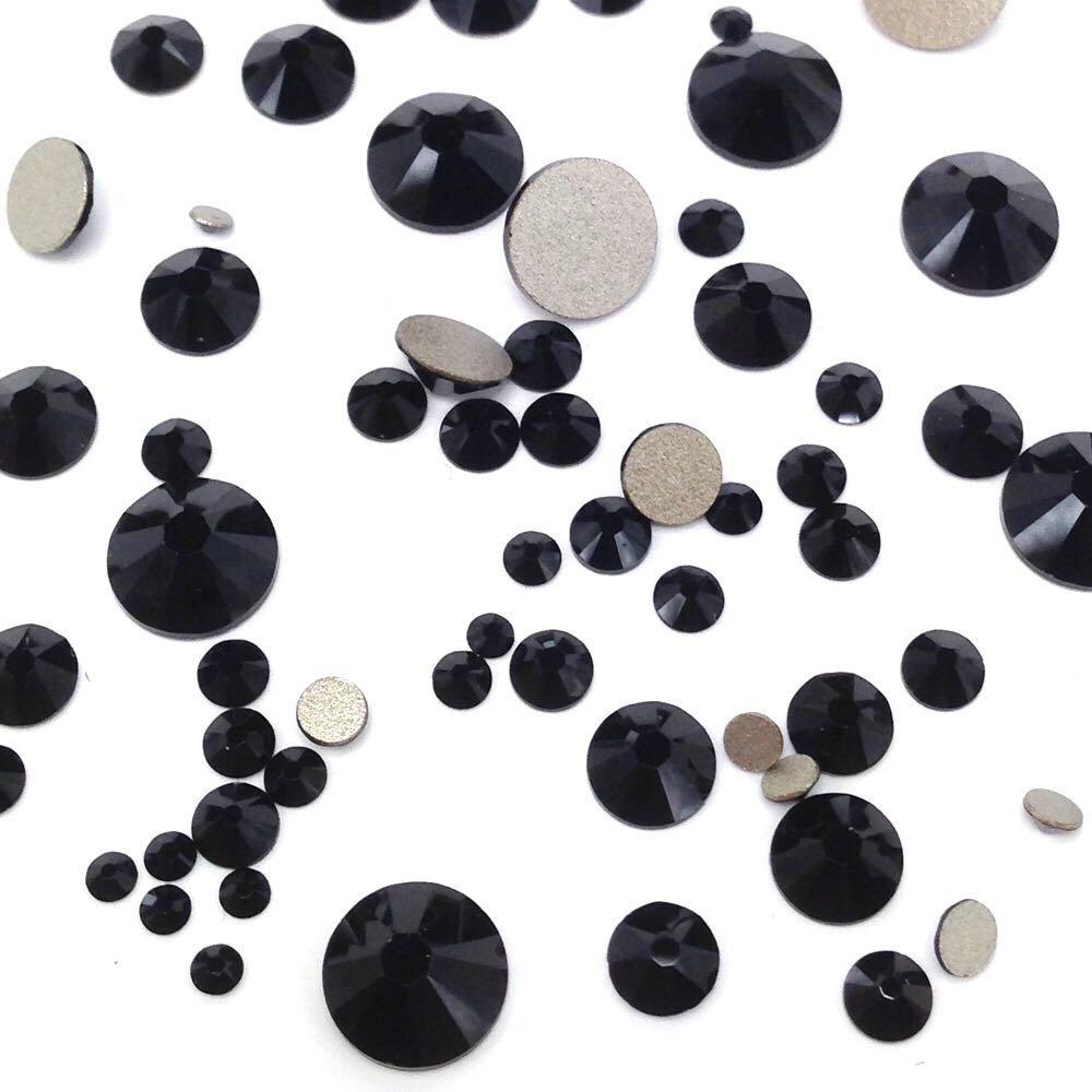 JET (280) black 144 pcs Swarovski 2058/2088 Crystal Flatbacks black rhinestones nail art mixed with Sizes ss5, ss7, ss9, ss12, ss16, ss20, ss30 - BeesActive Australia