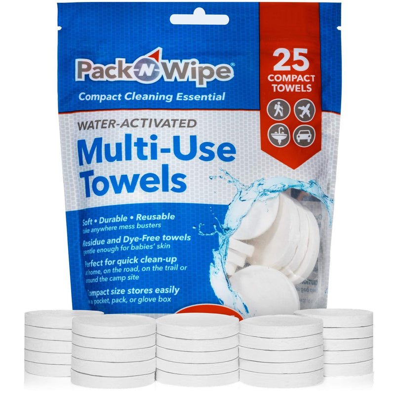 Pack-n-Wipe Compressed Disposable Towels - Soft, Durable, Reusable Towels - Travel, Home, Outdoor Hand Towels - 8.5” x 11” - 25 Count (PNW-4) - BeesActive Australia