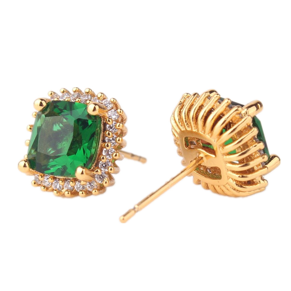 ODETOJOY 1 Pair Simulated Emerald Earrings 18K Gold Stud Earring for Women Real Gold Crsystal Sqaure Zircon Fashion Earring with Gift Box - BeesActive Australia