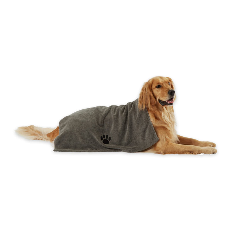Bone Dry Pet Grooming Towel Collection Absorbent Microfiber X-Large, 41x23.5", Embroidered Gray 41x23.5" - BeesActive Australia