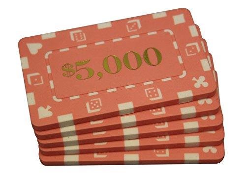 [AUSTRALIA] - MRC 5 Pcs Denominated Rectangular Poker Chips Plaques $5000 Pink 